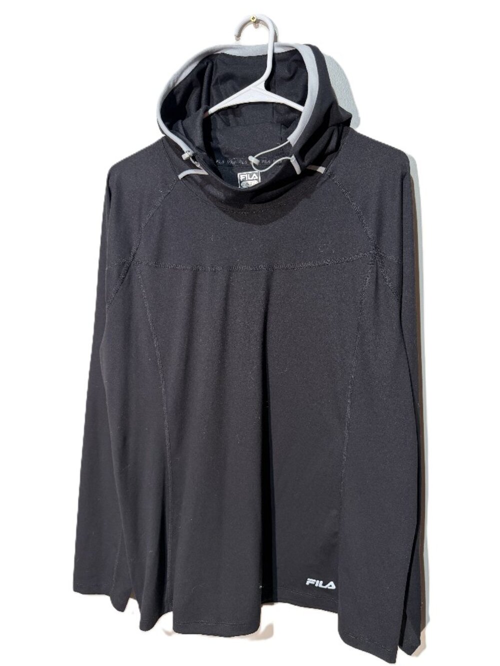 Fila Hooded Pullover Mens XL Black Athletic Cowl Neck Sweatshirt